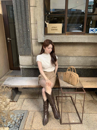 Minimal Cap Sleeve Plain Mock Neck Knit