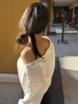 Off-shoulder Cotton Plain Eyelet Sweatshirt