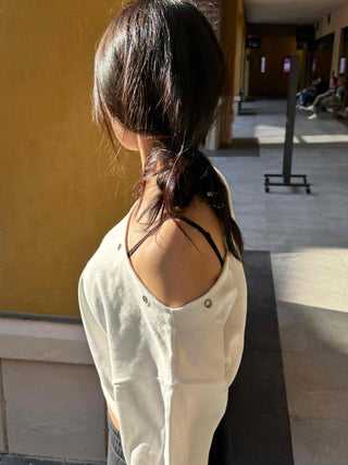 Off-shoulder Cotton Plain Eyelet Sweatshirt