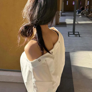 Off-shoulder Cotton Plain Eyelet Sweatshirt