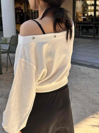 Off-shoulder Cotton Plain Eyelet Sweatshirt