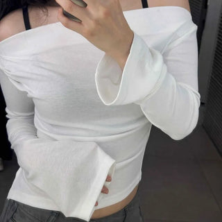 Street Pleated Off-Shoulder Long-Sleeve T-Shirt