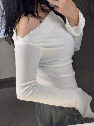 Street Pleated Off-Shoulder Long-Sleeve T-Shirt
