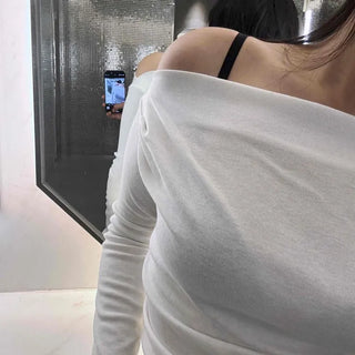Street Pleated Off-Shoulder Long-Sleeve T-Shirt