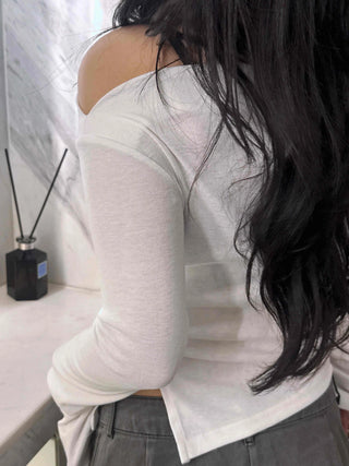 Street Pleated Off-Shoulder Long-Sleeve T-Shirt