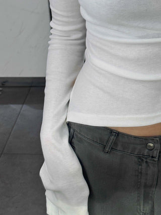 Street Pleated Off-Shoulder Long-Sleeve T-Shirt