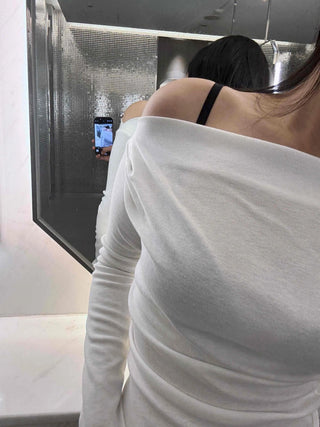 Street Pleated Off-Shoulder Long-Sleeve T-Shirt