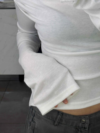 Street Pleated Off-Shoulder Long-Sleeve T-Shirt