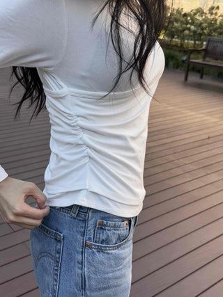 Sleeveless Layered Plain Long Sleeve T-shirt