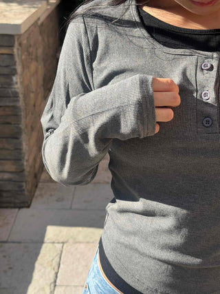 Street Plain Henley Neck Long Sleeve T-shirt