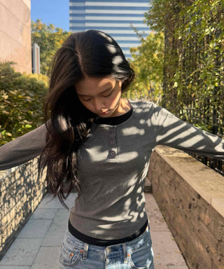 Street Plain Henley Neck Long Sleeve T-shirt
