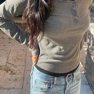 Street Plain Henley Neck Long Sleeve T-shirt