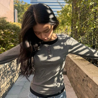 Street Plain Henley Neck Long Sleeve T-shirt