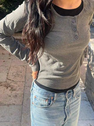 Street Plain Henley Neck Long Sleeve T-shirt