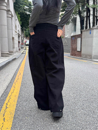 Casual Cotton Long Pants with Snap Hem