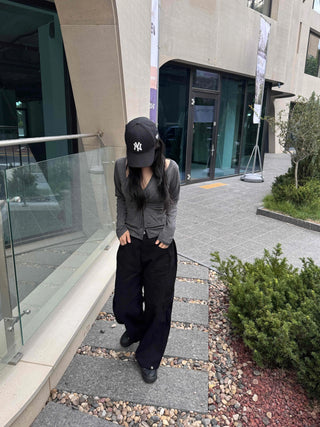 Casual Cotton Long Pants with Snap Hem