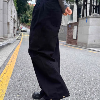 Casual Cotton Long Pants with Snap Hem