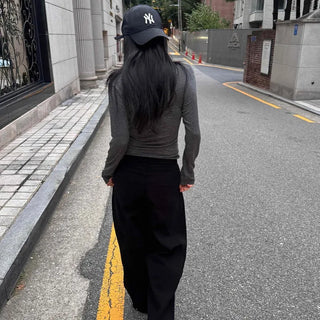 Casual Cotton Long Pants with Snap Hem