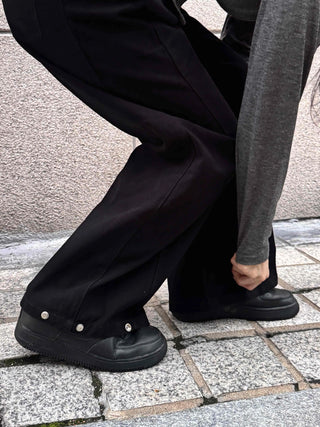 Casual Cotton Long Pants with Snap Hem