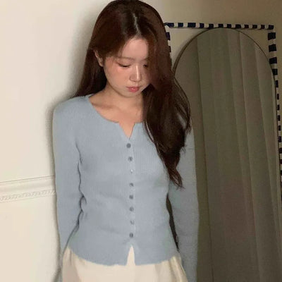 Effortless Chic Plain Round Neck Ribbed Cardigan