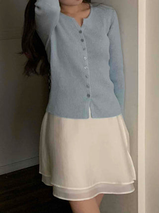 Effortless Chic Plain Round Neck Ribbed Cardigan