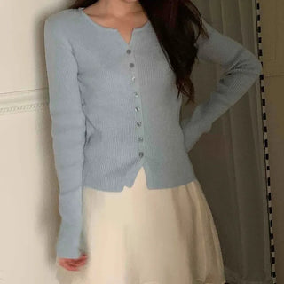 Effortless Chic Plain Round Neck Ribbed Cardigan