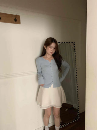 Effortless Chic Plain Round Neck Ribbed Cardigan