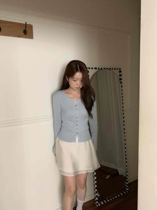 Effortless Chic Plain Round Neck Ribbed Cardigan