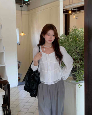 Elegant Heartneck Puff Blouse & Tie