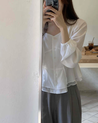 Elegant Heartneck Puff Blouse & Tie