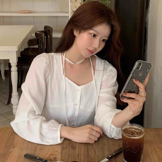 Elegant Heartneck Puff Blouse & Tie