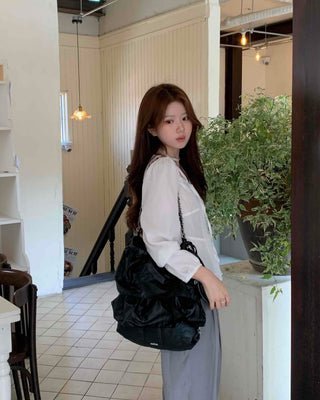 Elegant Heartneck Puff Blouse & Tie