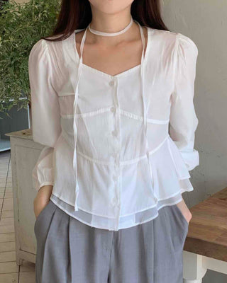 Elegant Heartneck Puff Blouse & Tie
