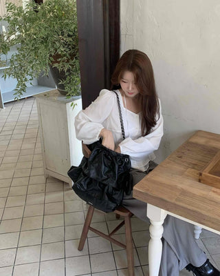 Elegant Heartneck Puff Blouse & Tie