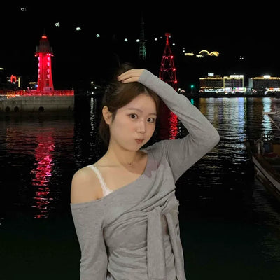Asymmetrical Neck Tie Off-Shoulder Long Sleeve T-Shirt