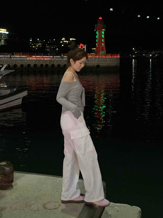 Asymmetrical Neck Tie Off-Shoulder Long Sleeve T-Shirt