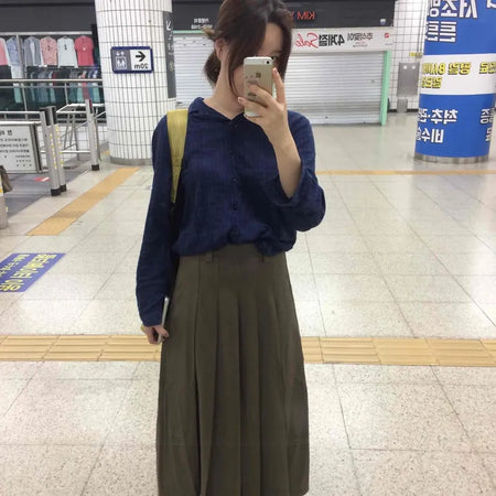 Basic Lower Body Cover Plain Pleated Long Skirt