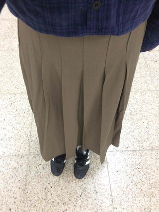 Basic Lower Body Cover Plain Pleated Long Skirt