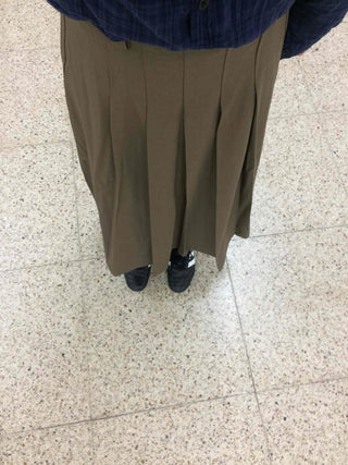 Basic Lower Body Cover Plain Pleated Long Skirt