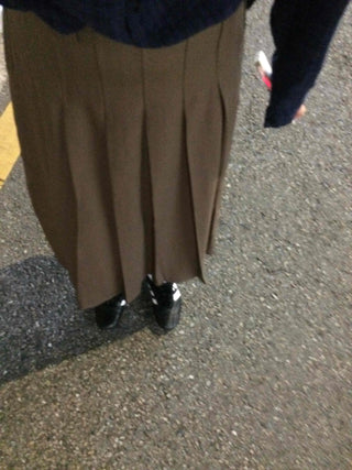 Basic Lower Body Cover Plain Pleated Long Skirt