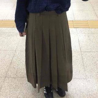 Basic Lower Body Cover Plain Pleated Long Skirt