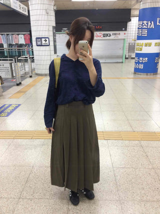 Basic Lower Body Cover Plain Pleated Long Skirt