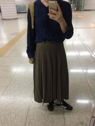 Basic Lower Body Cover Plain Pleated Long Skirt