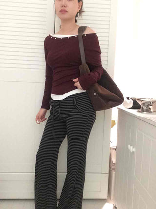 Street Striped Bootcut Long Pants