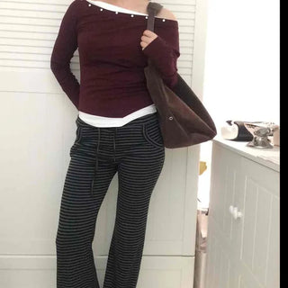Street Striped Bootcut Long Pants