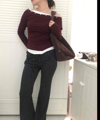 Street Striped Bootcut Long Pants