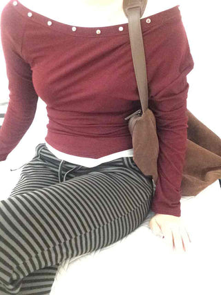 Street Studded Off-Shoulder Long-Sleeve T-Shirt