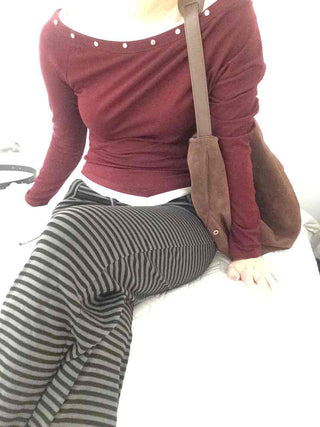 Street Studded Off-Shoulder Long-Sleeve T-Shirt