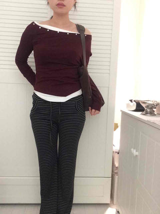 Street Studded Off-Shoulder Long-Sleeve T-Shirt