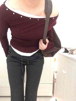 Street Studded Off-Shoulder Long-Sleeve T-Shirt